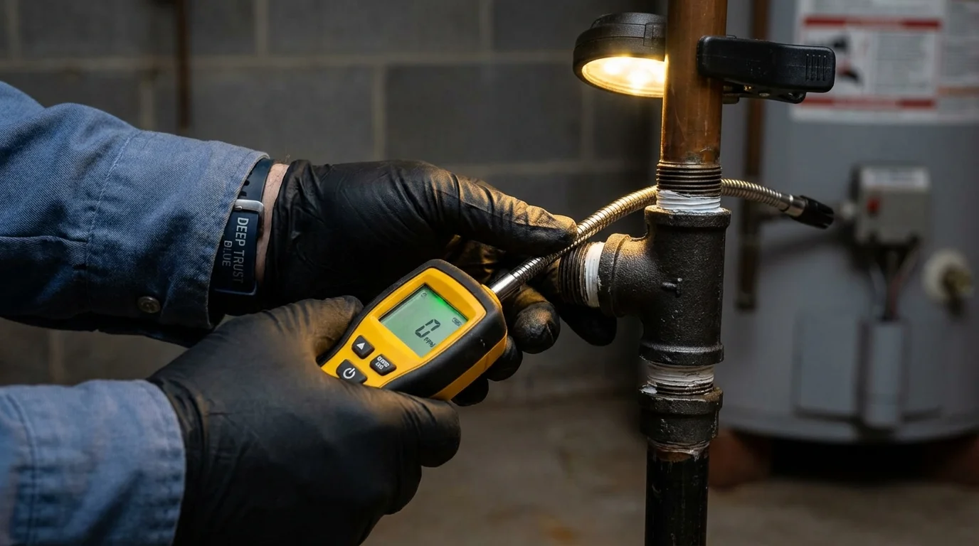 Gas leak detection with electronic sniffer by Johns Plumbing LLC in Cache
