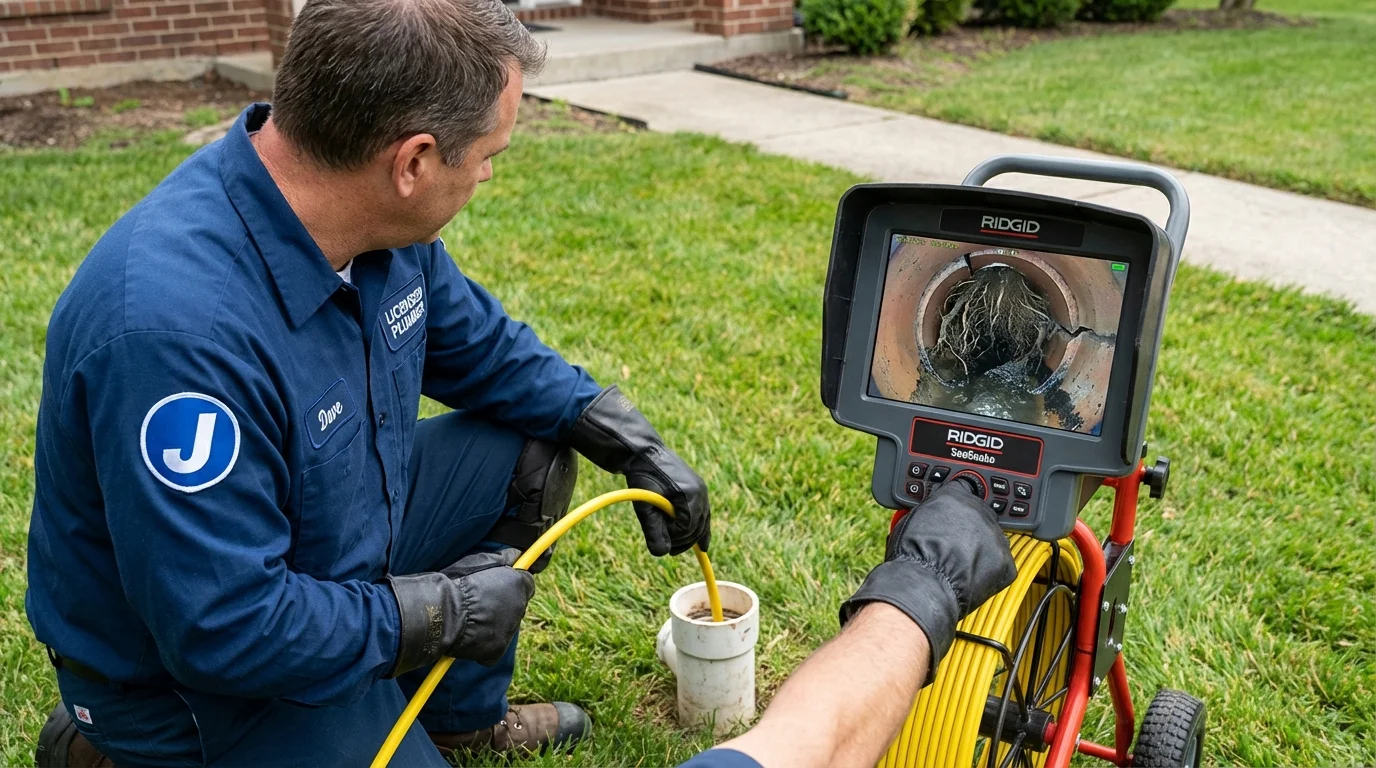 Sewer camera inspection being performed by Johns Plumbing LLC in Cache