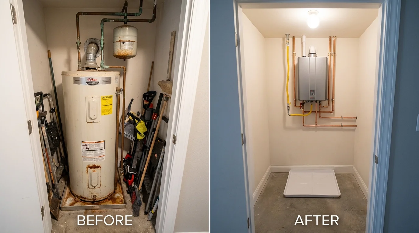 Tank water heater versus wall-mounted tankless unit comparison for Cache, OK homeowners