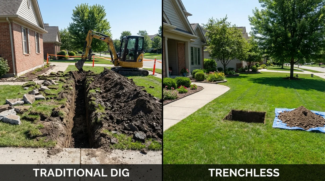 Trenchless sewer repair with minimal yard damage versus traditional excavation in Cache, OK